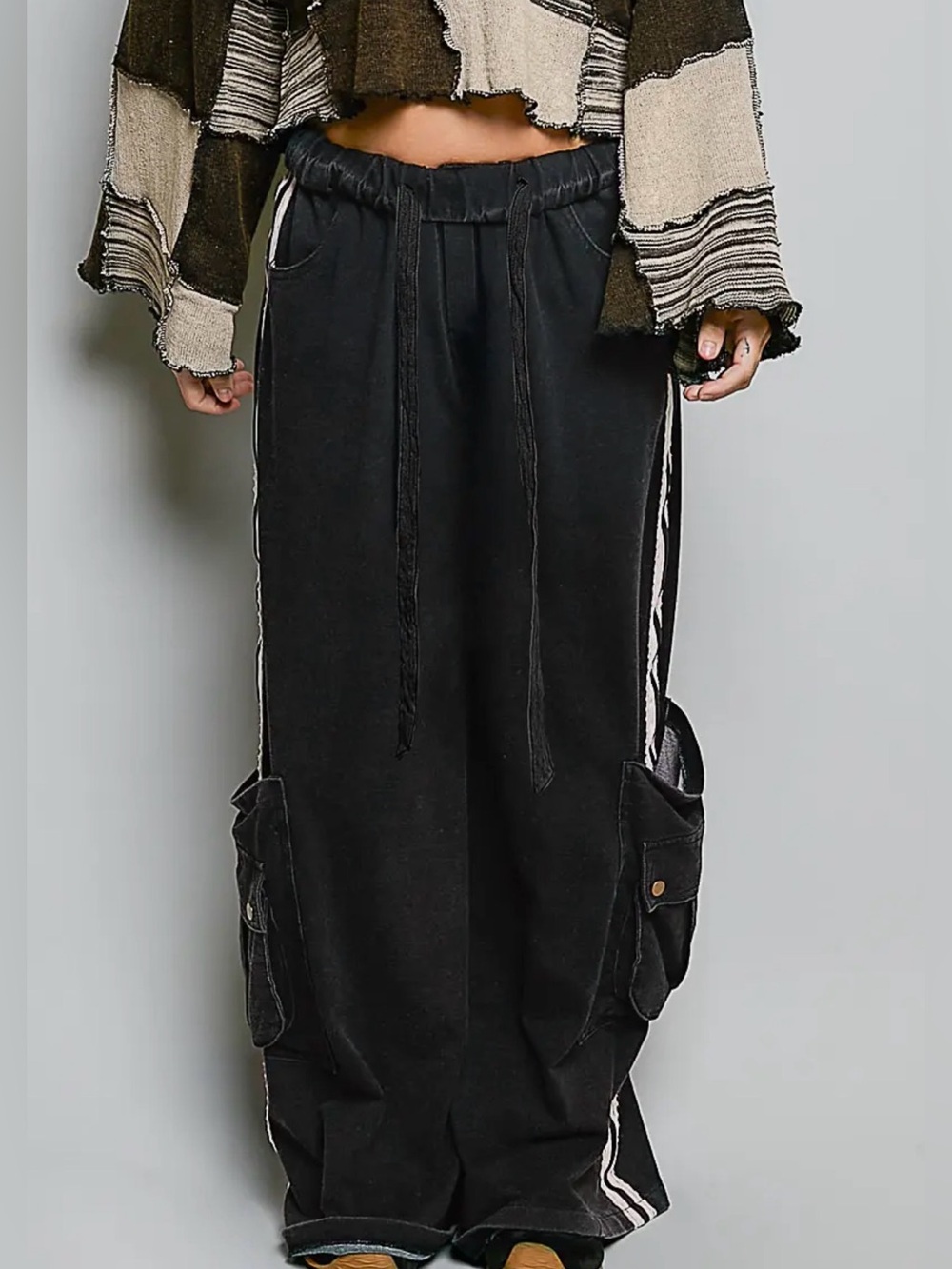 NEW: “The Darling”Black French Terry Relaxed Wide-Leg Track Pant.